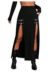 GORGLITTER Women's Gothic Skirt Buckle High Slit Maxi Skirts High Waist Skinny Skirts Festival Clothing Black Petite S