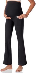 POSHDIVAH Women's Maternity Yoga Pants Work Lounge Stretchy Bootcut Flare Pants Pregnancy Dress Trousers for Business Casual, Black, Medium