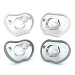 Nanobebe Baby Soothers 0-3 Month - Orthodontic, Curves Comfortably with Face Contour, Award Winning for Breastfeeding Babies, 100% Silicone - BPA Free. Perfect Baby Gift 4pk, Grey and white