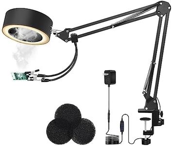 3-in-1 Solder Fume Extractor Smoke Absorber Remover with 26in Adjustable Arm, 3 Carbon Filters, Soldering Fan Lamp with 3 Colors 10 Brightness for PCB Repairing Laser Cutter ESD DIY Work Desoldering