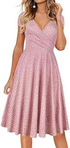 oxiuly Women's Summer Casual Dresses V-Neck Vintage Polka Dot A Line Party Dress OX233 (Pink Dot, s)