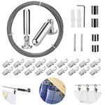 [5 Meters] Wall Mount Curtain Wire Rod Set with (20 Hanging Clips) - Pinowu Stainless Steel Picture Hanging Wire Clothesline Wire Multi-purpose Set Hang Photo Notes, Art