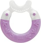 MAM Bite & Brush, Baby Ring Suitable From 3+ Months Old, Teething Toy Promotes Dental Hygiene and Cleanliness, Soothes Painful Gums, Purple