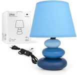 Urban Lifestyle Lina Bedside Lamp (Blue) Table Lamp Ceramic Table Lamp with Fabric Shade, Suitable for LED, E14, 230 V Ceramic Table Lamp, Bedside Lamp