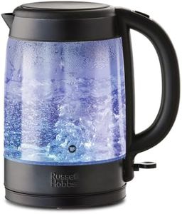 Russell Hobbs Electic Kettle [1.7L] Illuminated Glass Kettle Matte Black (Perfect Pour Spout, Blue Internal Illumination, Removable washable anti-scale filter, 360° Base, 3000W) 27750