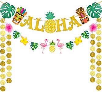 WERNNSAI Hawaiian Aloha Party Banner Decorations - Flamingo Pineapple Tiki Tropical Luau Party Supplies Favors Large Gold Glittery Aloha Sign Flag for Birthday Wedding Summer Beach Pool