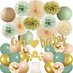 Sage Green Baby Shower Decorations Oh Baby Sage Green and Gold Baby Shower Decorations Cream Sage Green Neutral Baby Shower Decorations for Boy Girl Paper Flowers Balloons Kit with Cake Topper