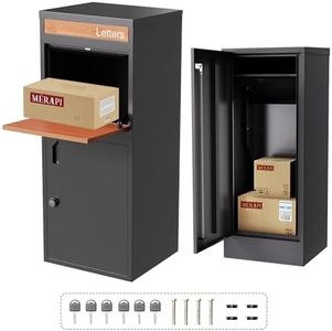 Merapi Package Delivery Box for Porch, 16.3" x 15.2" x 40.4" Lockable Outdoor Package Drop with Rear Access, No Assembly Required Metal Parcel Storage, Wood-Look Finish, Secure for Home & Fence