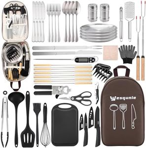Wesqunie Camping Essentials Cookware Cooking Utensils Set - Camping Kitchen Utensils, Portable Outdoor Accessories, Stainless Steel & Silicone, Camping Gear Equipment for RV Picnic Grill
