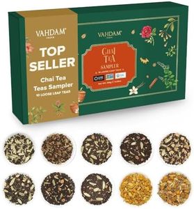 VAHDAM, Assorted Loose Leaf Chai Tea Sampler (10 Flavors, 50+ Servings) | Indian Exotic Masala Chai Tea Blends | Resealable Ziplock Pouch | Vacuum Sealed For Freshness | Mother’s Day Tea Gift for Mom