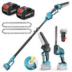 Seesii SH300 6-in-1 Cordless Pole Saw and Pole Hedge Trimmer Grass Shears Combo Kit, Electric Mini Chainsaw w/ 2*4.0 Ah Batteries, Extension Tree Prunner, Bush Trimmer Branch Cutter, 16ft Long Reach