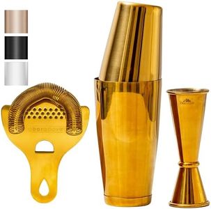 A Bar Above 4-Piece Cocktail Shaker Set for Professional & Home Bar – Premium Bar Kit Gifts – Valentines Day Gifts for Him & Her – Includes Strainer, Japanese Jigger & Boston Shaker Set