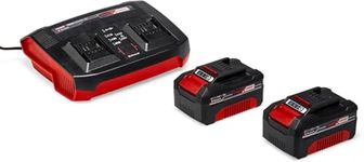 Einhell Power X-Change 18V, 4.0Ah Lithium-Ion Battery Twin Charger Starter Kit - 2 x 4.0Ah Batteries and Twincharger Set - Universally Compatible With All Einhell PXC Power Tools And Garden Machines