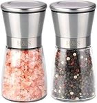 H&S Salt and Pepper Grinder Mill Set Salt and Pepper Shakers Brushed Stainless Steel Glass Body