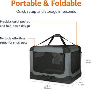 Amazon Basics 4-Door Travel Crate, Grey, Large – Pet Carrier