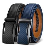 KEMISANT Mens Ratchet Belt 2 Units,Leather Belt Gift For Mens Dress Casual 1 3/8",Size Adjustable(Black/Blue,34"-40"Waist Adjustable)