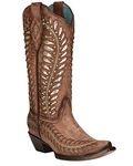 Corral Women's Inlay Western Boot Snip Toe - C3782, Tan, 7 UK