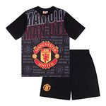 Manchester United FC Official Boys Sublimation Short Pyjamas Black 6-7 Years