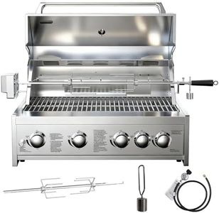 BODEGA 30 Inch Propane Gas Grill, 4x12000-BTU Gas Grill & 1x10000-Infrared Back Burner, Stainless Steel 5-Burner Propane Grill for Outdoor Kitchen, Rotisserie Chicken Fork Kit | Backyard BBQ, Camping.