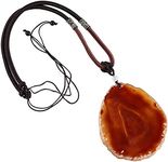 TUMBEELLUWA Stone Pendant Necklace Amulet Reiki Healing Crystal with Nylon Cord Handmade Jewelry for Women,Dyed Red Agate Slice