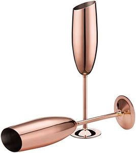 Rose Gold Champagne Flutes Set of 2 for Party Toasting Birthday Anniversary Bride Groom Wedding Outdoor,Long Stemmed Metal Slanted Wine Glasses,Unbreakable Elegant Champagne Glasses for Christmas