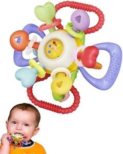 Baby Teething & Rattle Toy – Safe, Multi-Functional BPA-Free Silicone Toy for Babies 0-12 Months – Vibrant, Sensory Rattle for Teething Relief & Fun Play – Perfect Baby Toys for Boys & Girls