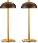 JONEMO 2 Pack LED Cordless Table Lamp Rechargeable,5000mAh Battery Operated Table Lamp, 3 Color Stepless Dimming Metal Table Light with Memory Function for Outdoor, Dinner, Patio, Home.(Brown)