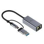 Amkette Super-Speed USB 3.0 + Type-C to RJ45 Gigabit Ethernet Adapter I 10/100/1000 MBPS Network LAN Speed I for Laptop, Desktop, Gaming Console,Chromebook and Macbook I Plug & Play I Fully Metal Body