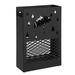 SONGMICS Metal Umbrella Stand, Rectangular Umbrella Holder Rack, with a Removable Drip Tray, 4 Hooks, Cutout Design, for Entryway, Office, Black LUC004B01