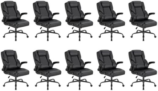 Keratee Ergonomic Executive Office Chair, Mid Back PU Leather Computer Desk Chair with Flip-up Armrests, Lumbar Support, Rocking Function, 10PC, Black
