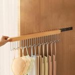 HASTHIP ® Belt Organiser for Wardrobe - Wooden Sliding Pull Out Hanger Wardrobe Organizer for Storage with 12 Hooks to Take Bra, Belt, Scarf, Tie, Hat, Left Pull Design (41X8Cm), 12 pcs