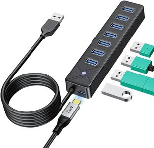 GiGimundo 7 Port USB 3.0 Hub, 1 m Long Cable (3.3ft), Multi USB Splitter 5Gbps with USB-C Power Port 5V/3A, Compatible with Windows/Mac OS/Linux, Black