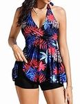 AI'MAGE 2 Piece Tankini Sets for Women UK Athletic Swimming Costume with Sports Bra Tummy Control Swimsuit with Shorts M