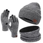 Mens Womens Beanie Hat Scarf Touchscreen Gloves Warm Knit Beanie Gloves Neck Warmer Set with Fleece Lined