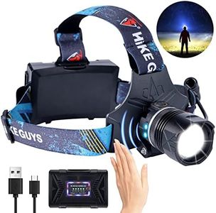 LED Rechargeable Headlamp, Headlight 90000 Lumens Super Bright with 6 Modes & IPX5 Warning Light, Motion Sensor Adjustable Headband Head Lamp, 60° for Adult Outdoor Camping Running Cycling