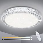 OOWOLF LED Ceiling Light, Dimmable 3000K- 6500K Round Ceiling Lights, 40W Remote Control Ceiling Lamp, Memory & Timing Function, Night Light Mode, for Indoor Living Room