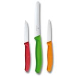 Victorinox Swiss Classic, Kitchen knife set, 3-piece, vegetable, tomato and breakfast knife, durable plastic handle, stainless steel, red/green/orange