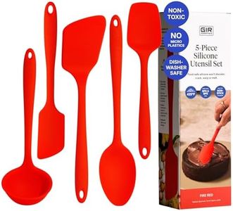 GIR: Get It Right 5-Piece Silicone Essentials Kitchen Utensils Set - Ladle, Spatula, Flip, Spoon & Spoonula - Non-Toxic Cooking Utensils for Nonstick Cookware, Cooking and Baking - Fire Red