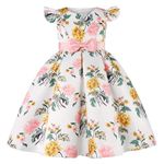 Cichic Girls Party Dress Elegant Satin Floral Print Prom Gown Festival Wedding Flower Girl Bridesmaid Dresses Pink 9-10 Years