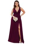 Ever-Pretty Women's Plus Size V-Neck Sleeveless V Back High Stretch Knit Pleated Long Evening Dresses Mulberry US14