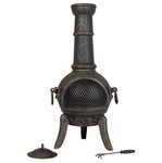 Tall Modern Cast Iron La Hacienda Cuba Chiminea, Log Burner (Large Garden Patio Heater, Fire Pit Chiminea)