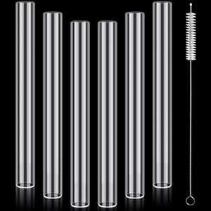 FoldTier 6 Pcs Borosilicate Glass Tube 12mm OD 2mm Thick Glass Blowing Tubes with Cleaning Brush (Clear,4 Inch)