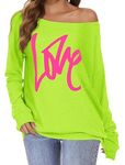 florynova Women's Long Sleeve Tops One Off Shoulder Jumper Sweater Graphic T Shirt Blouse Neon Clothes(Lime Green, XL)