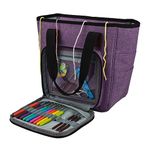 Knitting Bag,Yarn Storage Organizer Tote Bag Holder Case Cuboid with Zipper Closure and Pockets for Knitting Needles Crochet Hooks Project Accessories,Easy to Carry, Purple