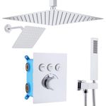 Delnet Dual Shower Heads Shower System with 12" Ceiling Mounted Rain Shower Head & 6" Wall Mounted Head Full Body Shower Set 3 Way Thermostatic Shower Valve Can All Use Together, Chrome