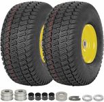 (2 Pack) WEIZE 15x6.00-6 Tubeless Tire and Wheel Assembly, Replacement Lawn Mower Front Tires, Compatible with John Deere Riding Mowers 100 and 300 Series, 3" Offset Hub, 3/4" or 5/8" or 1/2" Bushing