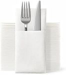 JEBBLAS Disposable Cloth Like Napkins, Built-in Flatware Pocket, Wedding Party Linen Feel White Napkin, Prefolded for Silverware,100 Count