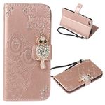 IMEIKONST Case for iPhone 6S Plus Owl Glitter Embossed Sparkly Gems Shockproof PU Leather Wallet Flip Stand Card Slots Magnetic Silicone Bumper Folio Cover for iPhone 6S Plus / 6 Plus Owl Rose YK