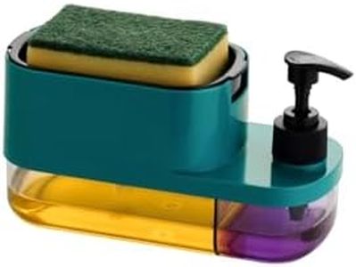 Moxstar 3 in1 Soap Dispenser with Hand Liquid Dispenser Bathroom Accessories Dishwasher Liquid Dispenser Pump 650 ML with Sponge Holder (Multi Colour) (New 3 in1 Soap Dispenser)