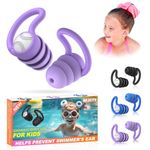 Swimming Ear Plugs Waterproof Earplugs - 3 Pairs Silicone Swim Ear Plugs for Adult, Water Sports Earplugs for Showering, Bathing, Surfing - Keep Ear Water Out (Kids- Black, Lightblue, Lightpurple)